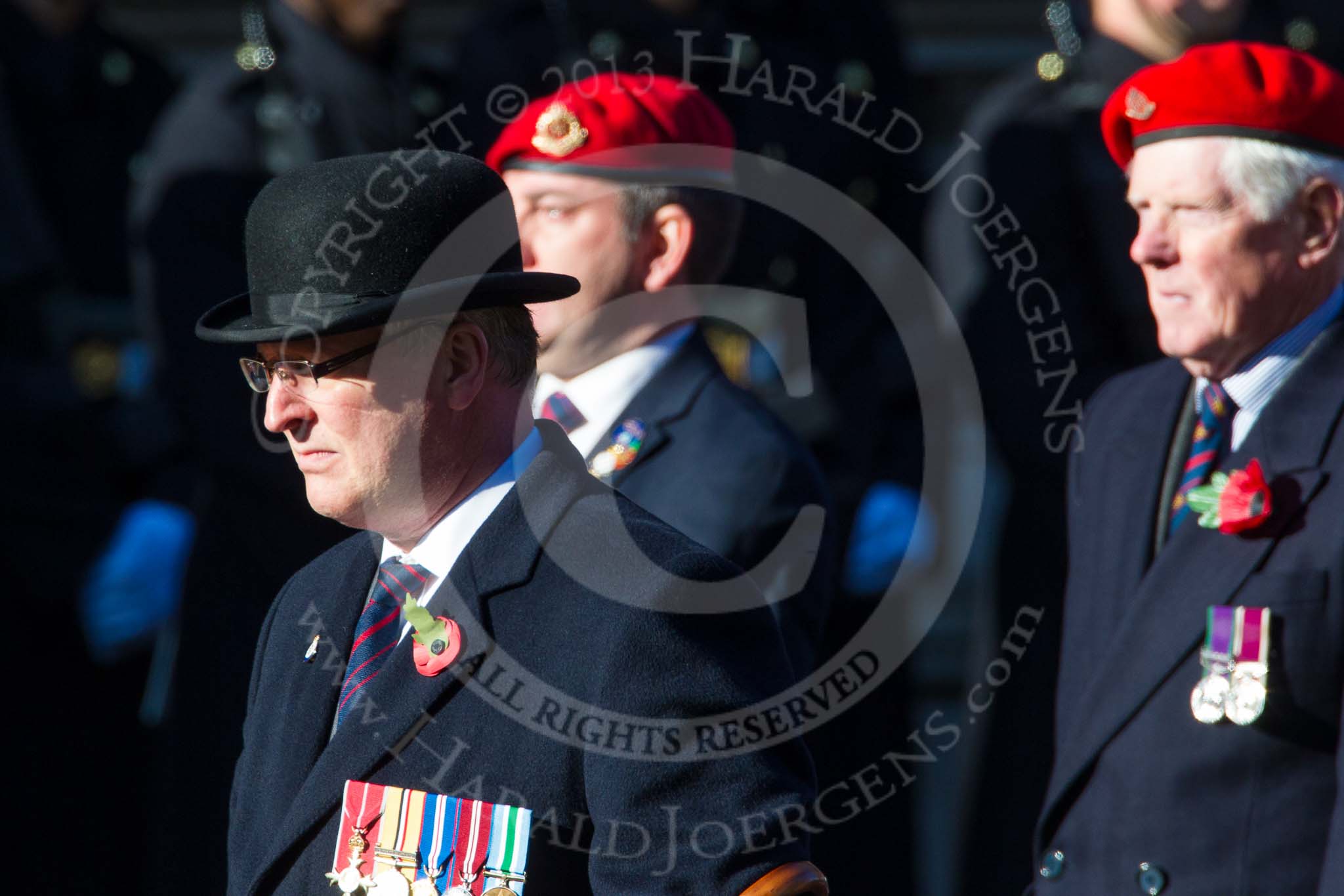 Remembrance Sunday at the Cenotaph in London 2014: Group B20 - Royal Military Police Association.
Press stand opposite the Foreign Office building, Whitehall, London SW1,
London,
Greater London,
United Kingdom,
on 09 November 2014 at 12:11, image #1734