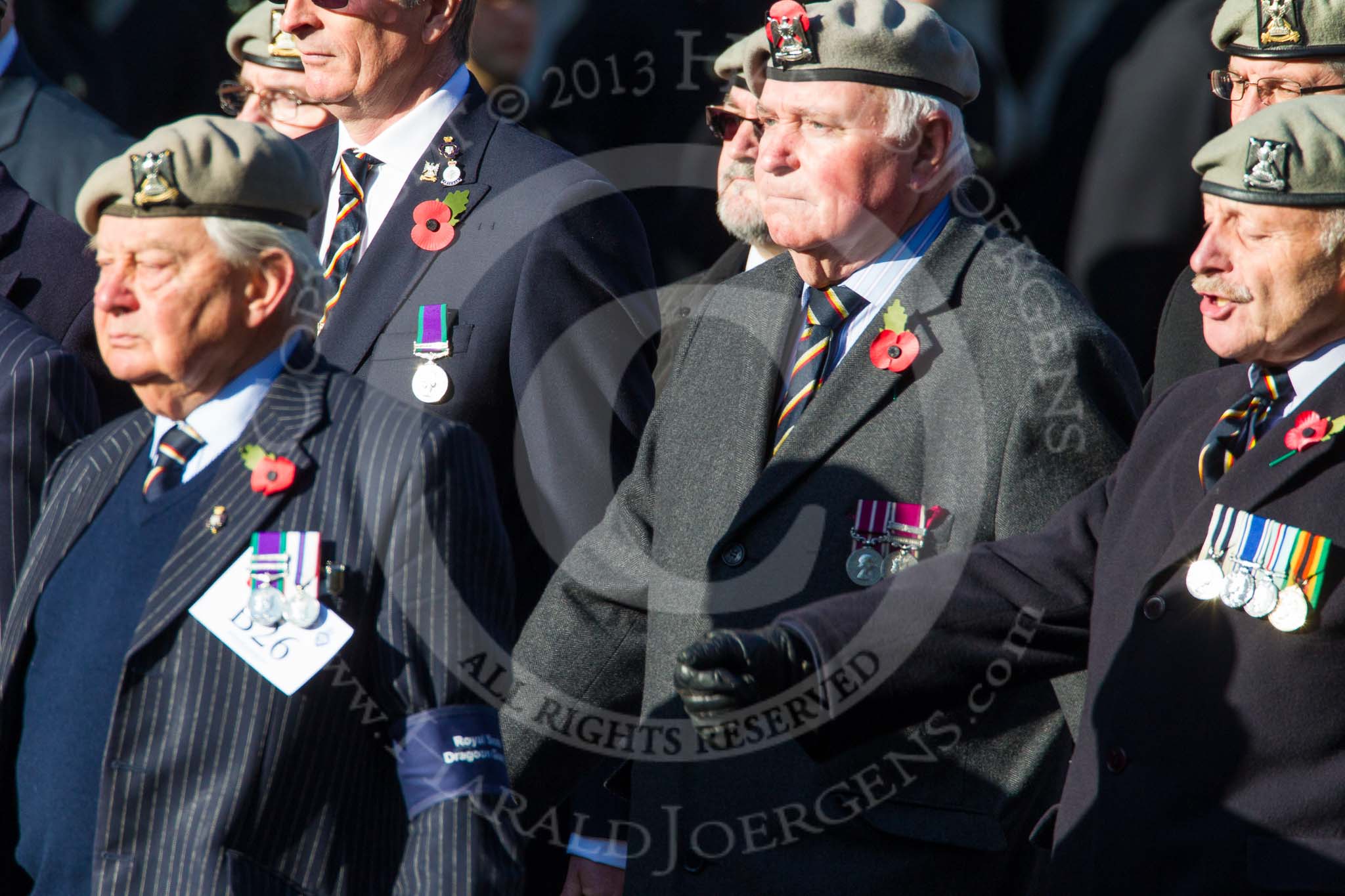 Remembrance Sunday at the Cenotaph in London 2014: Group B26 - Royal Scots Dragoon Guards.
Press stand opposite the Foreign Office building, Whitehall, London SW1,
London,
Greater London,
United Kingdom,
on 09 November 2014 at 12:12, image #1806