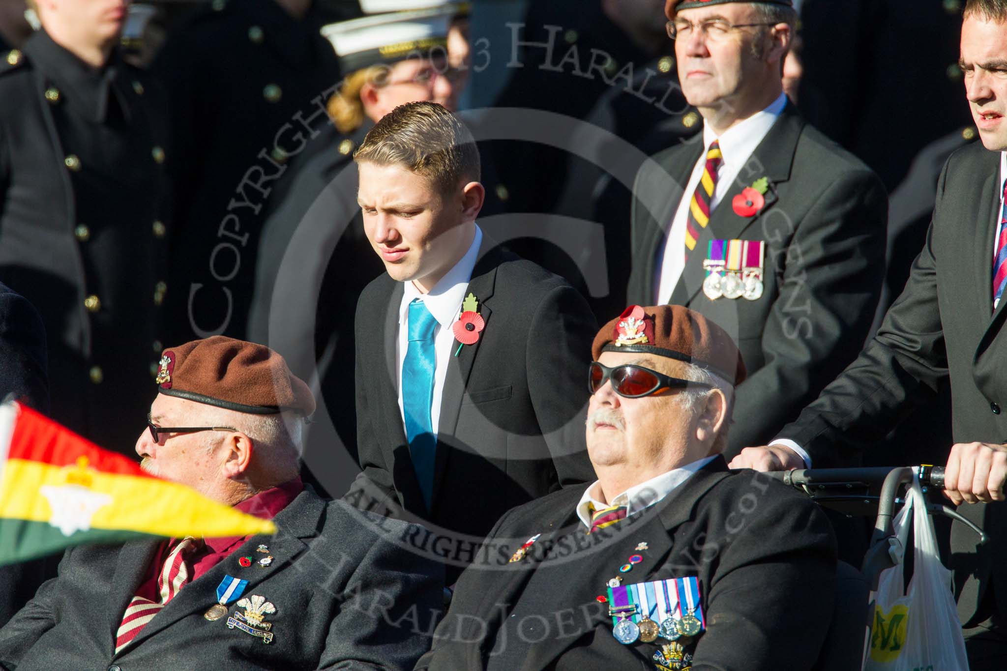 Remembrance Sunday at the Cenotaph in London 2014: Group B29 - Queen's Royal Hussars (The Queen's Own & Royal Irish).
Press stand opposite the Foreign Office building, Whitehall, London SW1,
London,
Greater London,
United Kingdom,
on 09 November 2014 at 12:12, image #1828