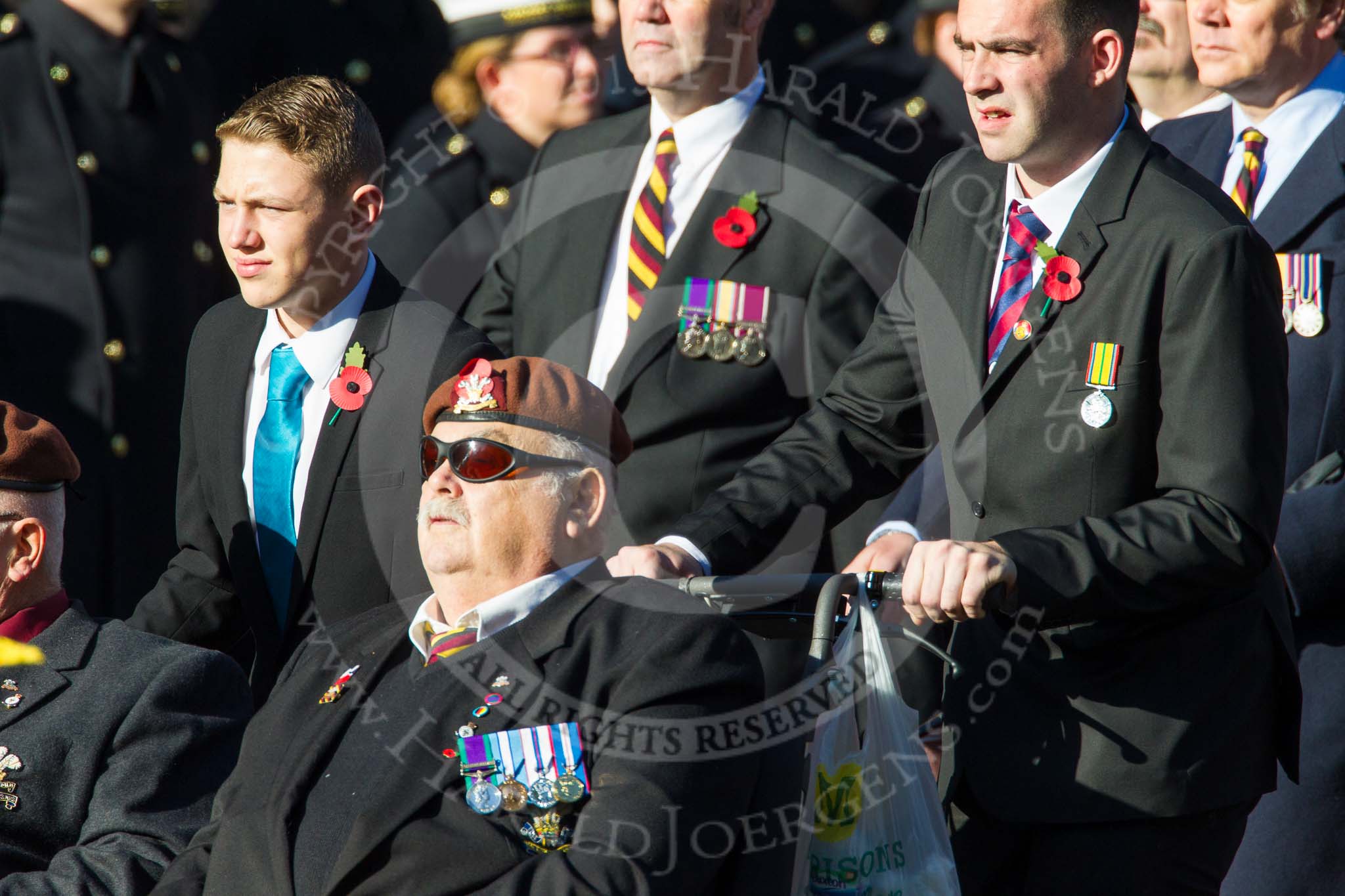 Remembrance Sunday at the Cenotaph in London 2014: Group B29 - Queen's Royal Hussars (The Queen's Own & Royal Irish).
Press stand opposite the Foreign Office building, Whitehall, London SW1,
London,
Greater London,
United Kingdom,
on 09 November 2014 at 12:12, image #1829