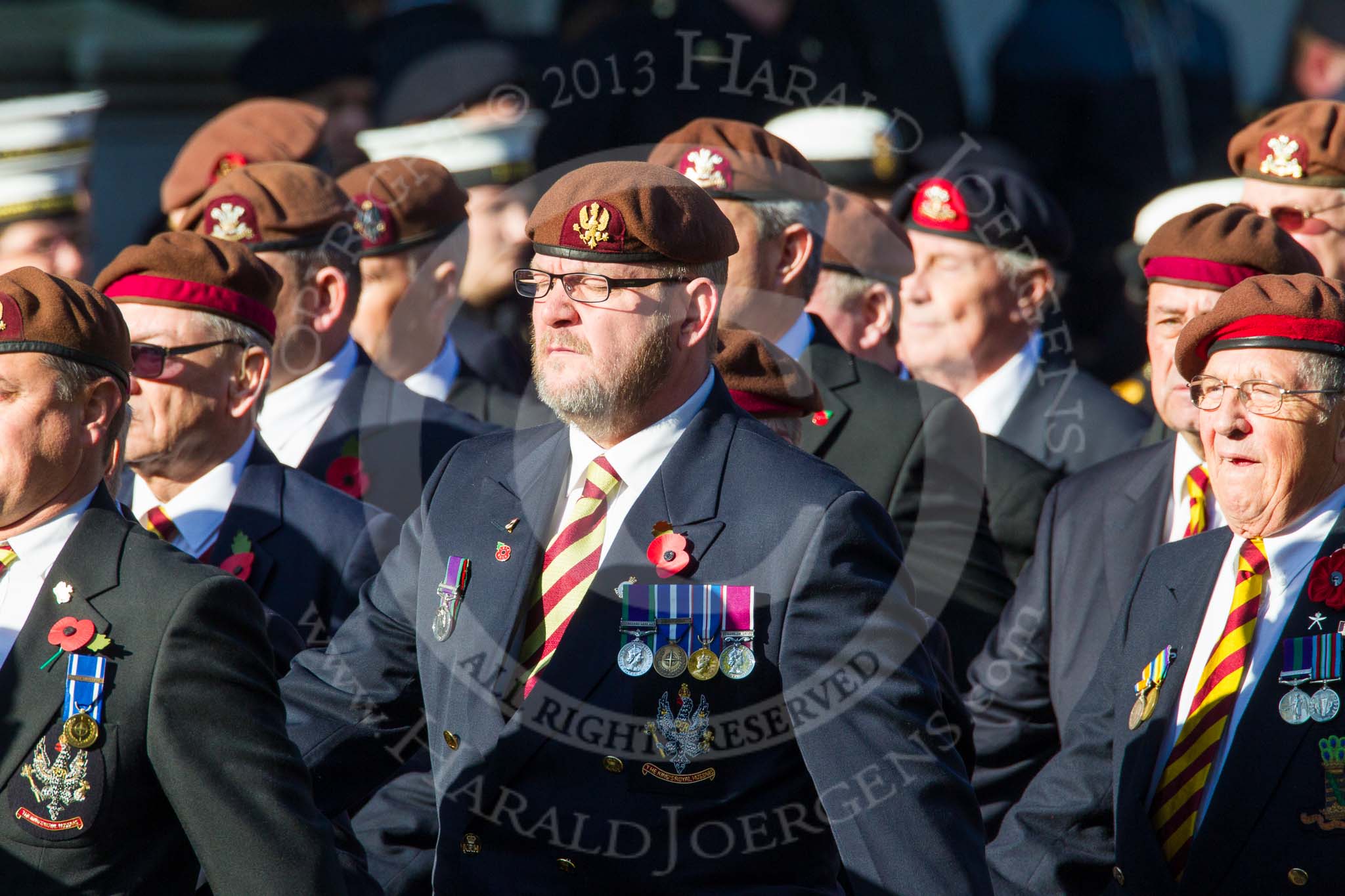 Remembrance Sunday at the Cenotaph in London 2014: Group B29 - Queen's Royal Hussars (The Queen's Own & Royal Irish).
Press stand opposite the Foreign Office building, Whitehall, London SW1,
London,
Greater London,
United Kingdom,
on 09 November 2014 at 12:12, image #1842