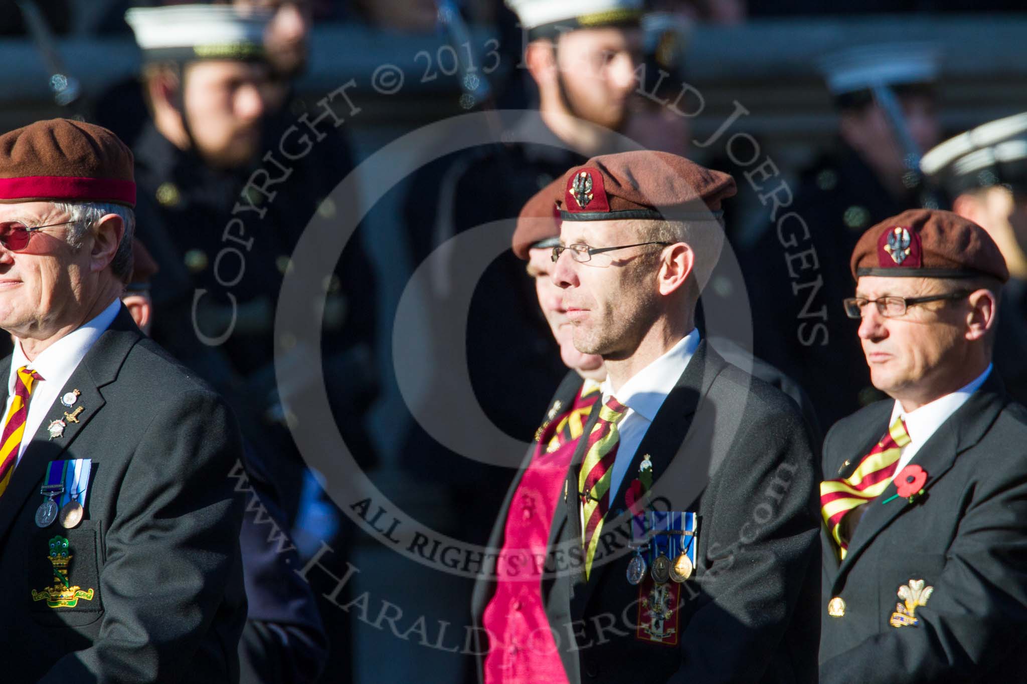 Remembrance Sunday at the Cenotaph in London 2014: Group B29 - Queen's Royal Hussars (The Queen's Own & Royal Irish).
Press stand opposite the Foreign Office building, Whitehall, London SW1,
London,
Greater London,
United Kingdom,
on 09 November 2014 at 12:12, image #1858