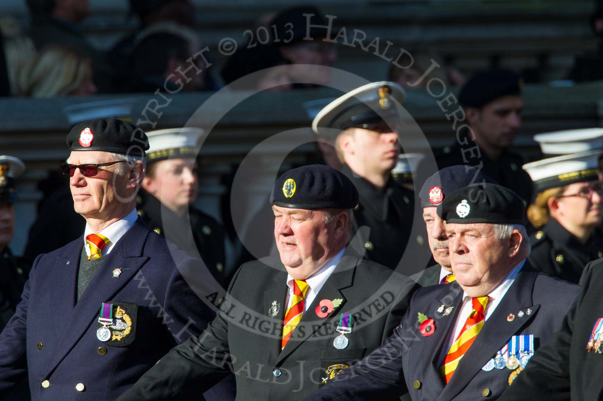 Remembrance Sunday at the Cenotaph in London 2014: Group B29 - Queen's Royal Hussars (The Queen's Own & Royal Irish).
Press stand opposite the Foreign Office building, Whitehall, London SW1,
London,
Greater London,
United Kingdom,
on 09 November 2014 at 12:12, image #1863