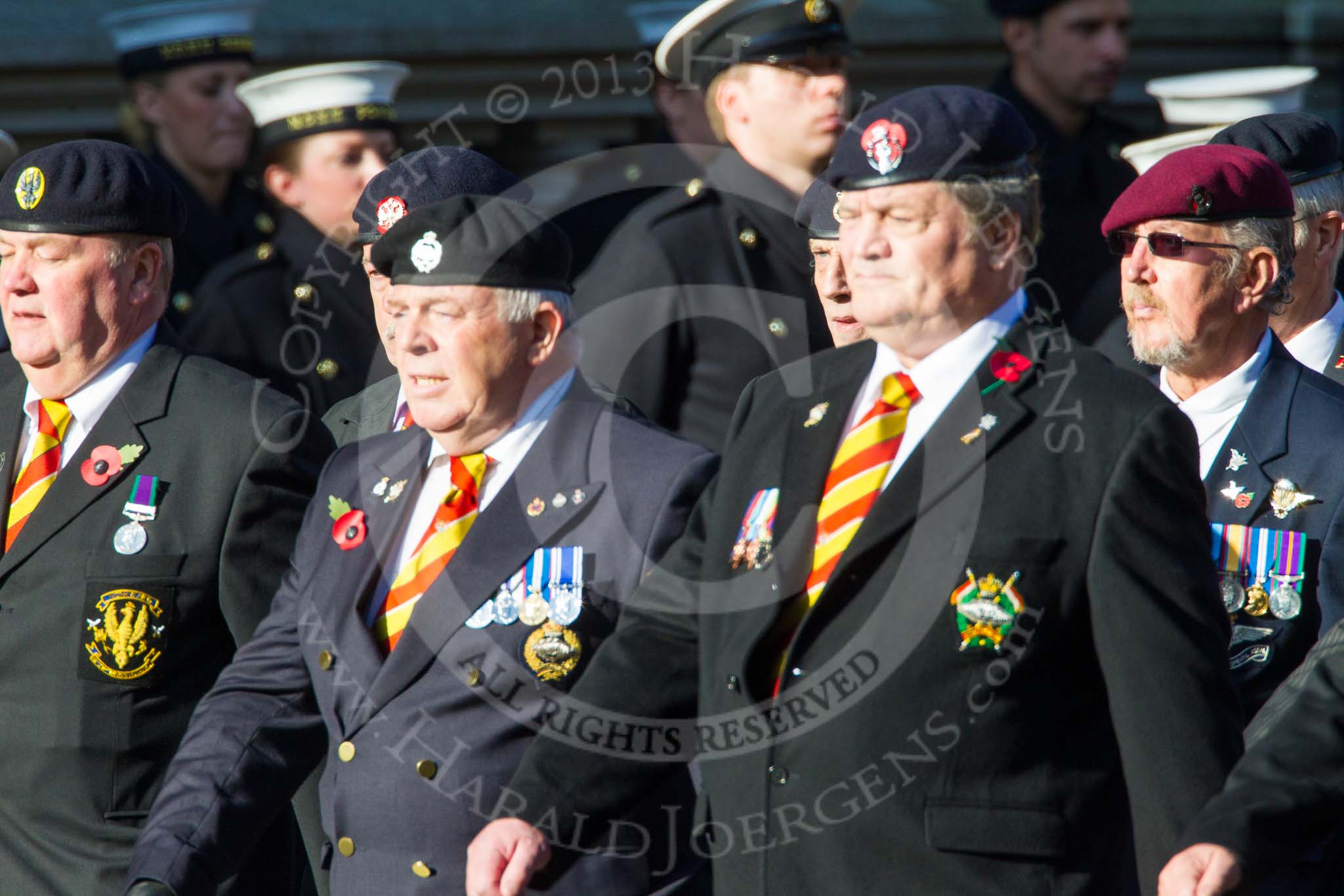 Remembrance Sunday at the Cenotaph in London 2014: Group B29 - Queen's Royal Hussars (The Queen's Own & Royal Irish).
Press stand opposite the Foreign Office building, Whitehall, London SW1,
London,
Greater London,
United Kingdom,
on 09 November 2014 at 12:12, image #1865