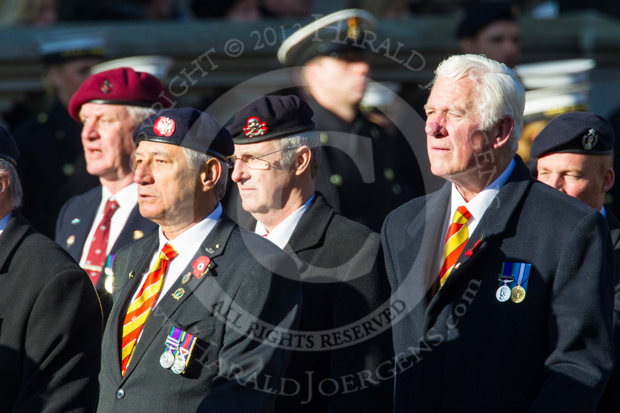Remembrance Sunday at the Cenotaph in London 2014: Group B29 - Queen's Royal Hussars (The Queen's Own & Royal Irish).
Press stand opposite the Foreign Office building, Whitehall, London SW1,
London,
Greater London,
United Kingdom,
on 09 November 2014 at 12:13, image #1868