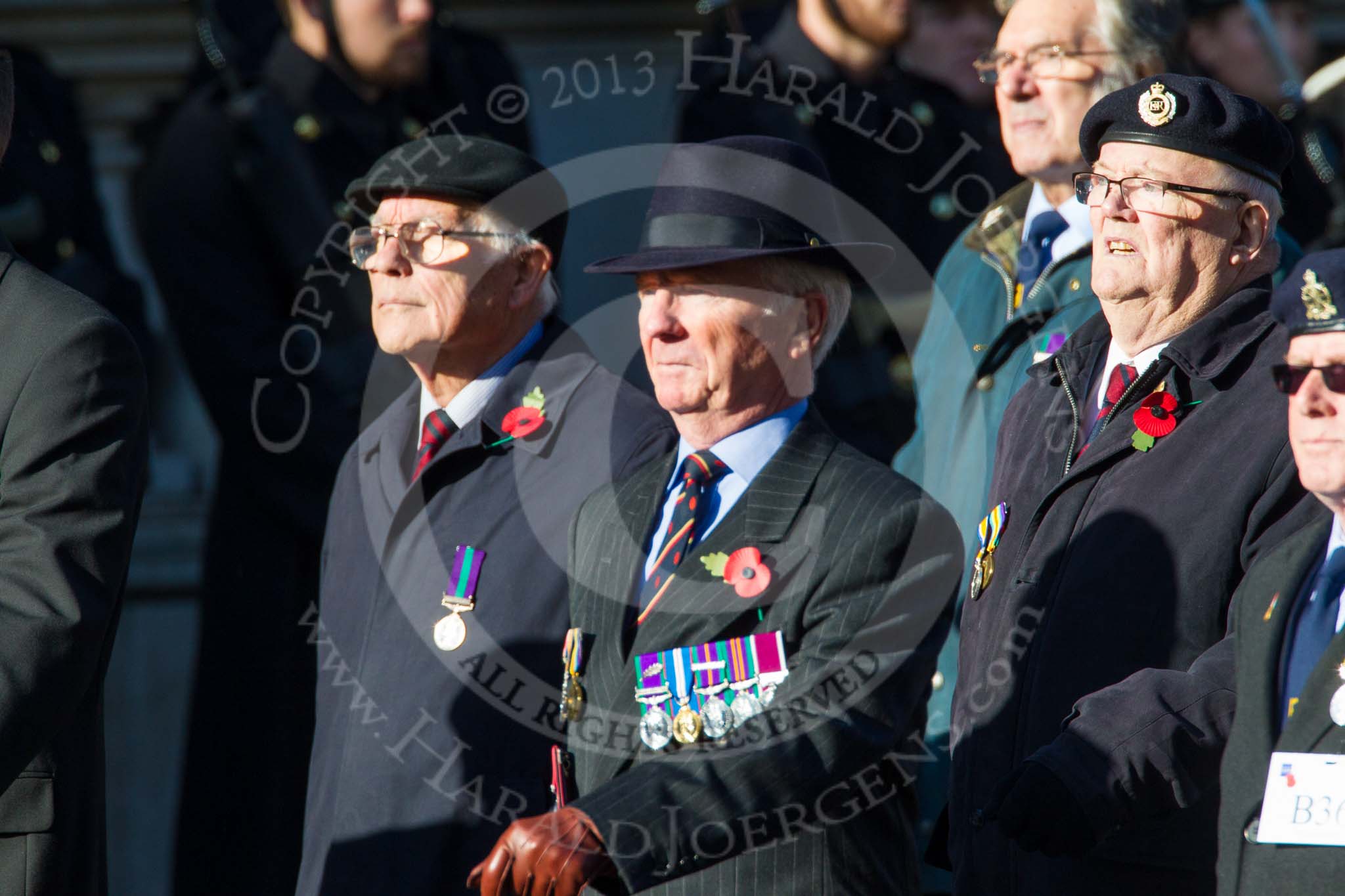 Remembrance Sunday at the Cenotaph in London 2014: Group B36 - Arborfield Old Boys Association.
Press stand opposite the Foreign Office building, Whitehall, London SW1,
London,
Greater London,
United Kingdom,
on 09 November 2014 at 12:14, image #1944