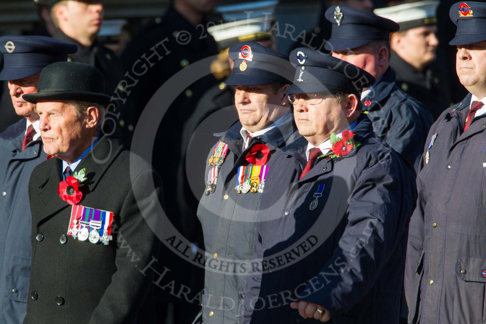 Remembrance Sunday at the Cenotaph in London 2014: Group M1 - Transport For London.
Press stand opposite the Foreign Office building, Whitehall, London SW1,
London,
Greater London,
United Kingdom,
on 09 November 2014 at 12:14, image #1961