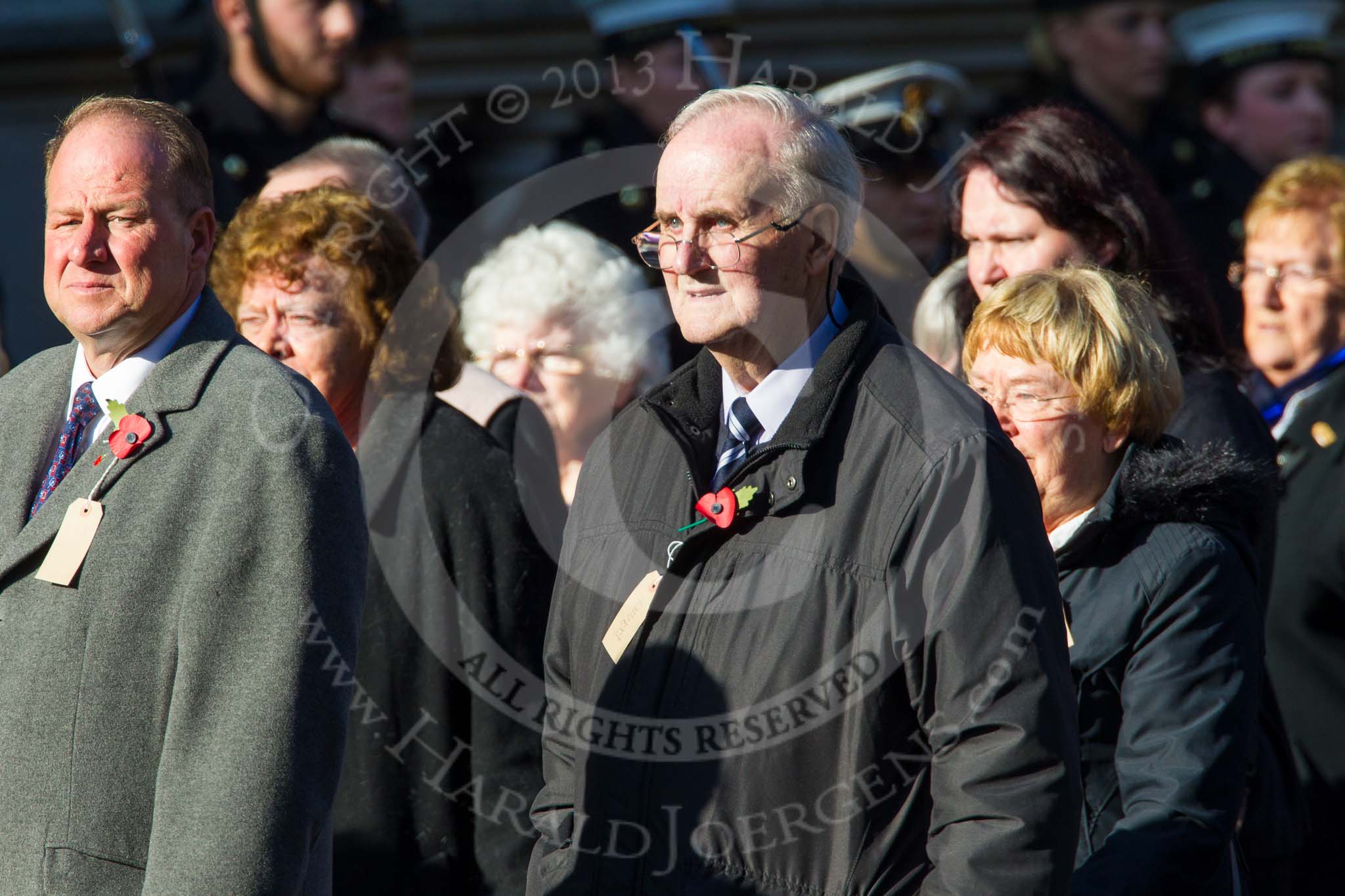 Remembrance Sunday at the Cenotaph in London 2014: Group M5 - Evacuees Reunion Association.
Press stand opposite the Foreign Office building, Whitehall, London SW1,
London,
Greater London,
United Kingdom,
on 09 November 2014 at 12:15, image #2014