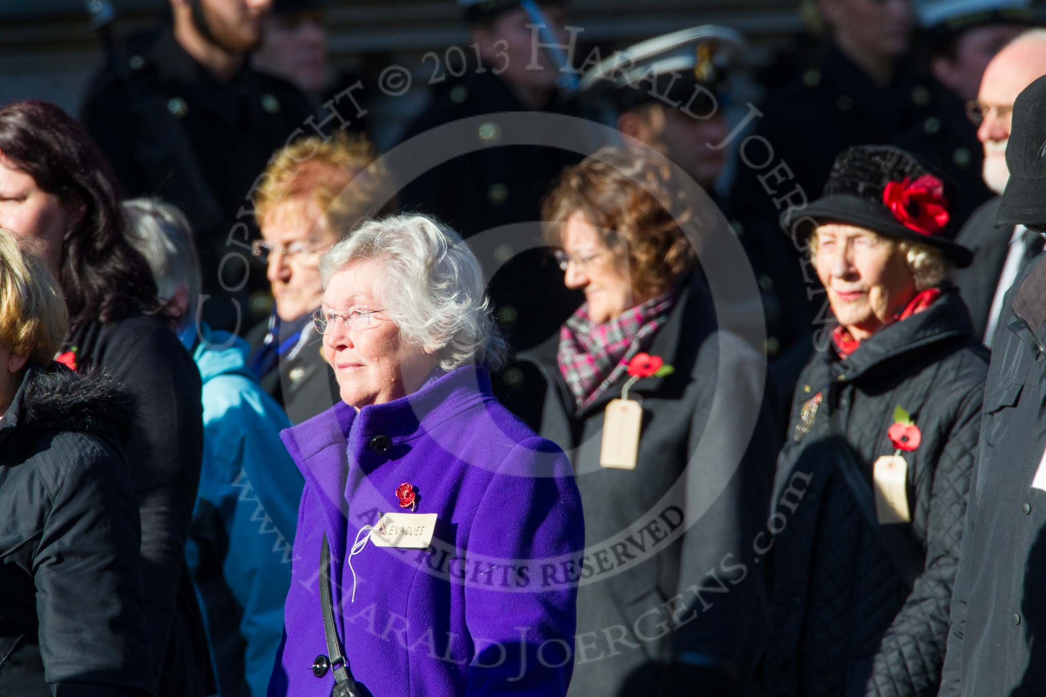 Remembrance Sunday at the Cenotaph in London 2014: Group M5 - Evacuees Reunion Association.
Press stand opposite the Foreign Office building, Whitehall, London SW1,
London,
Greater London,
United Kingdom,
on 09 November 2014 at 12:15, image #2016