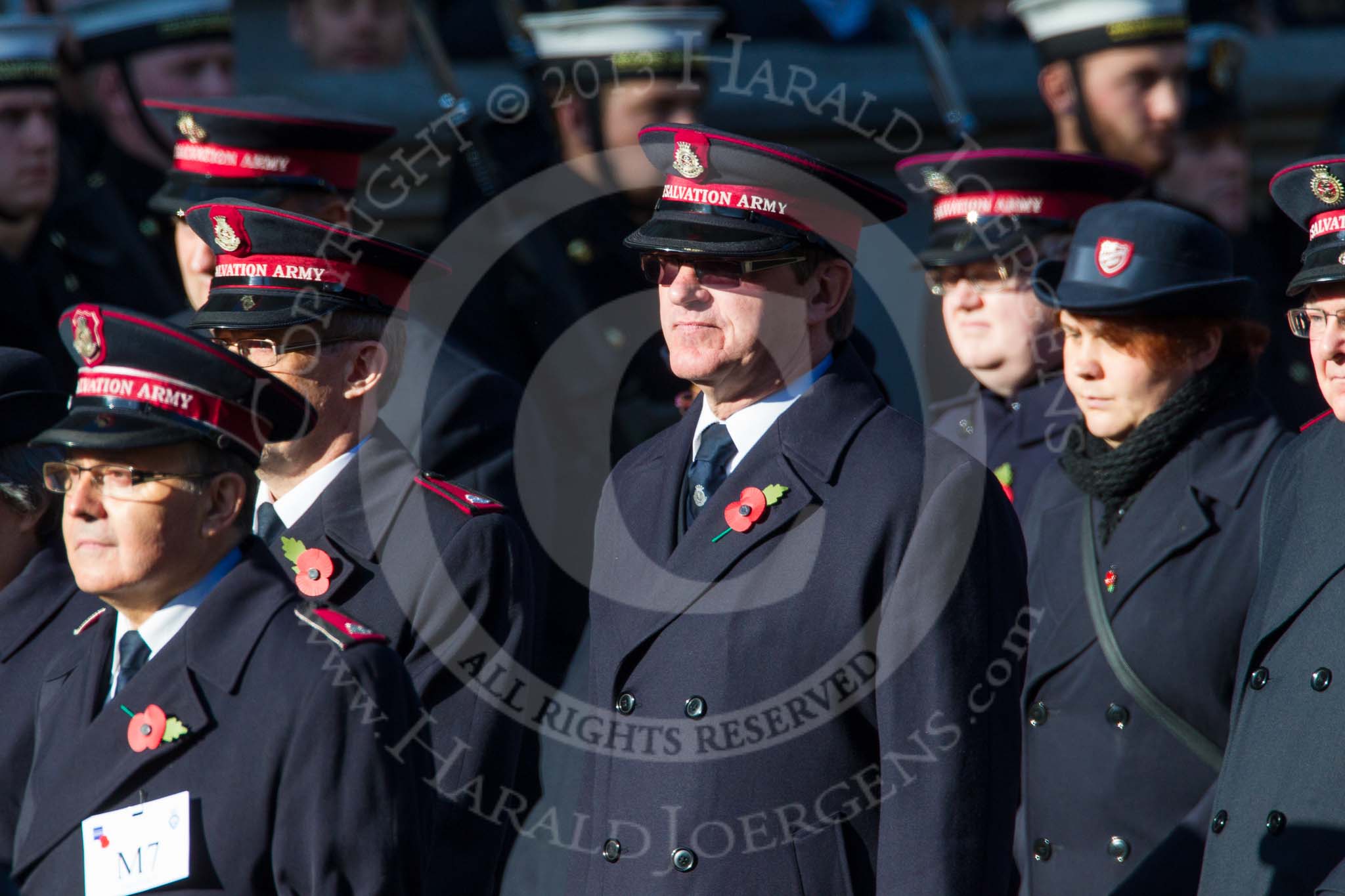 Remembrance Sunday at the Cenotaph in London 2014: Group M7 - Salvation Army.
Press stand opposite the Foreign Office building, Whitehall, London SW1,
London,
Greater London,
United Kingdom,
on 09 November 2014 at 12:15, image #2031