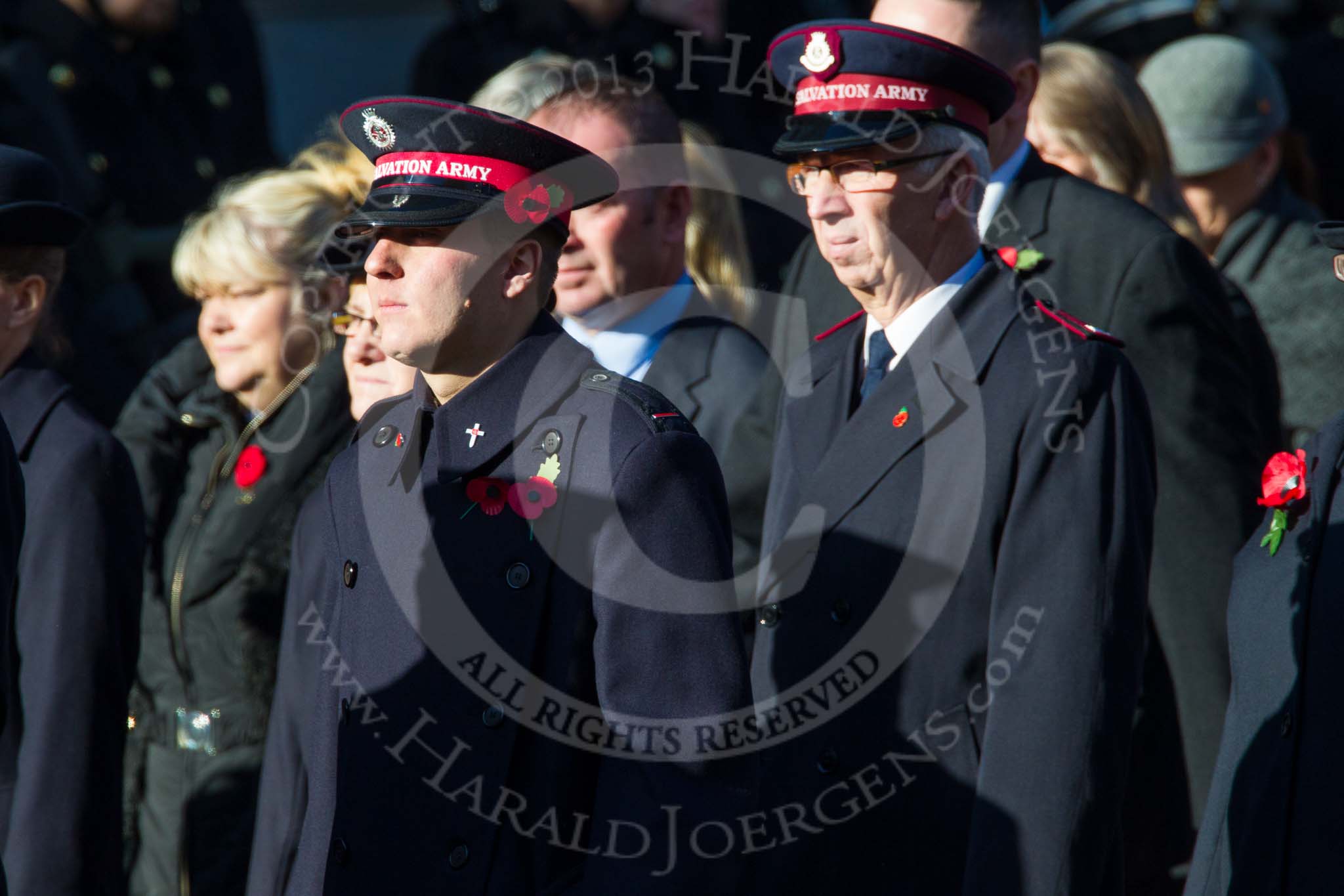 Remembrance Sunday at the Cenotaph in London 2014: Group M7 - Salvation Army.
Press stand opposite the Foreign Office building, Whitehall, London SW1,
London,
Greater London,
United Kingdom,
on 09 November 2014 at 12:16, image #2039