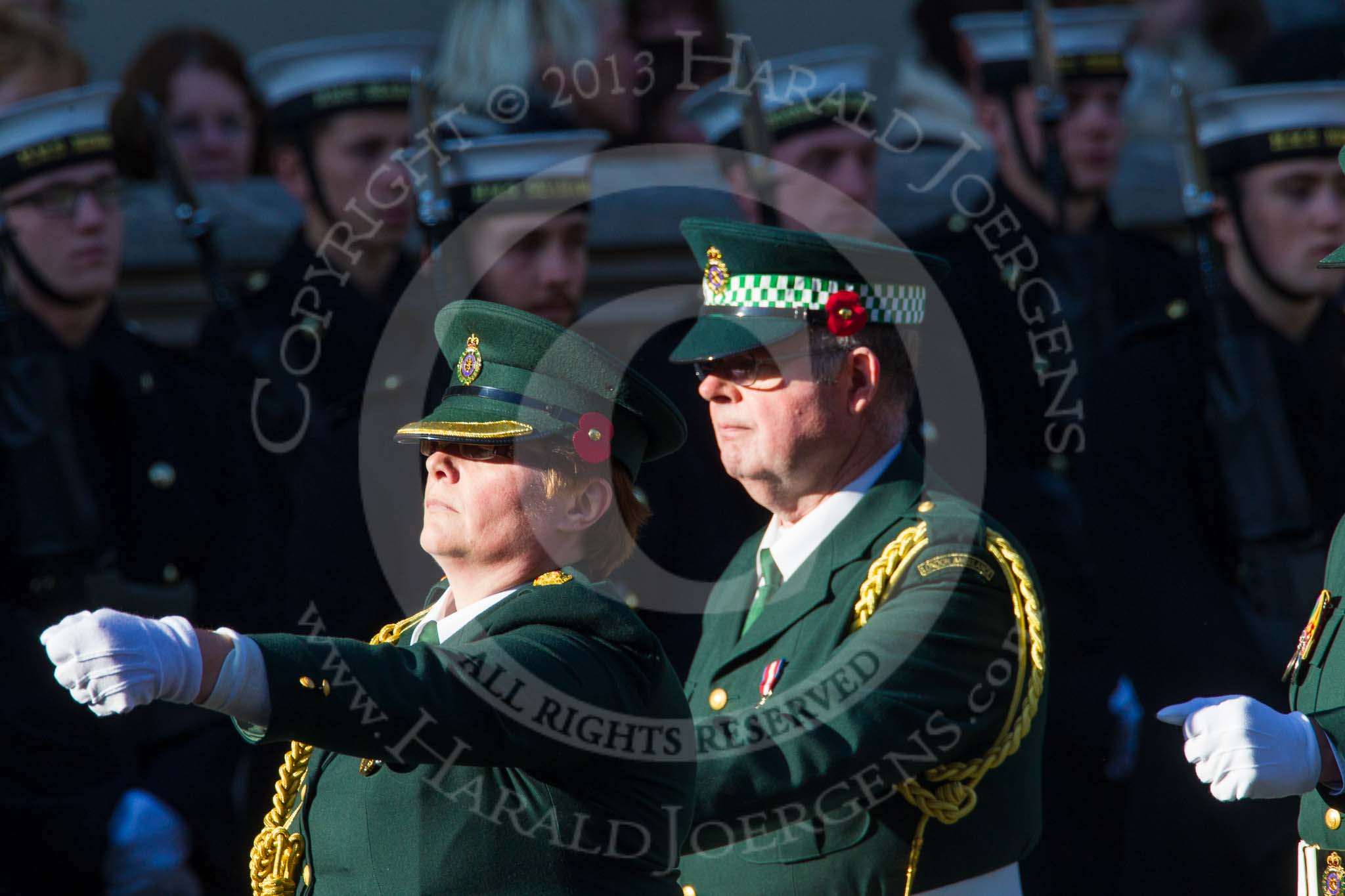 Remembrance Sunday at the Cenotaph in London 2014: Group M13 - London Ambulance Service NHS Trust.
Press stand opposite the Foreign Office building, Whitehall, London SW1,
London,
Greater London,
United Kingdom,
on 09 November 2014 at 12:16, image #2070
