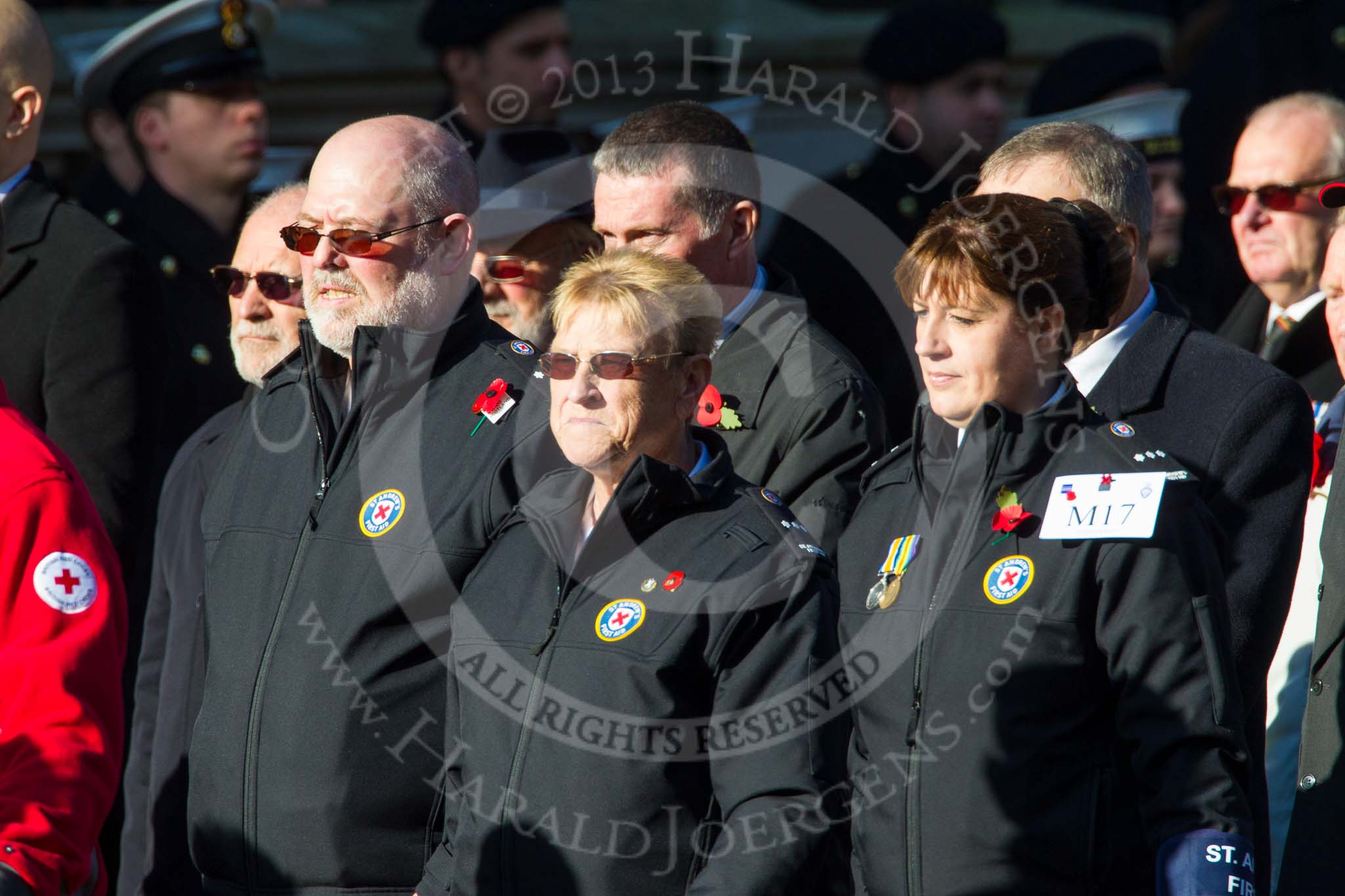 Remembrance Sunday at the Cenotaph in London 2014: Group M17 - St Andrew's Ambulance Association.
Press stand opposite the Foreign Office building, Whitehall, London SW1,
London,
Greater London,
United Kingdom,
on 09 November 2014 at 12:17, image #2101