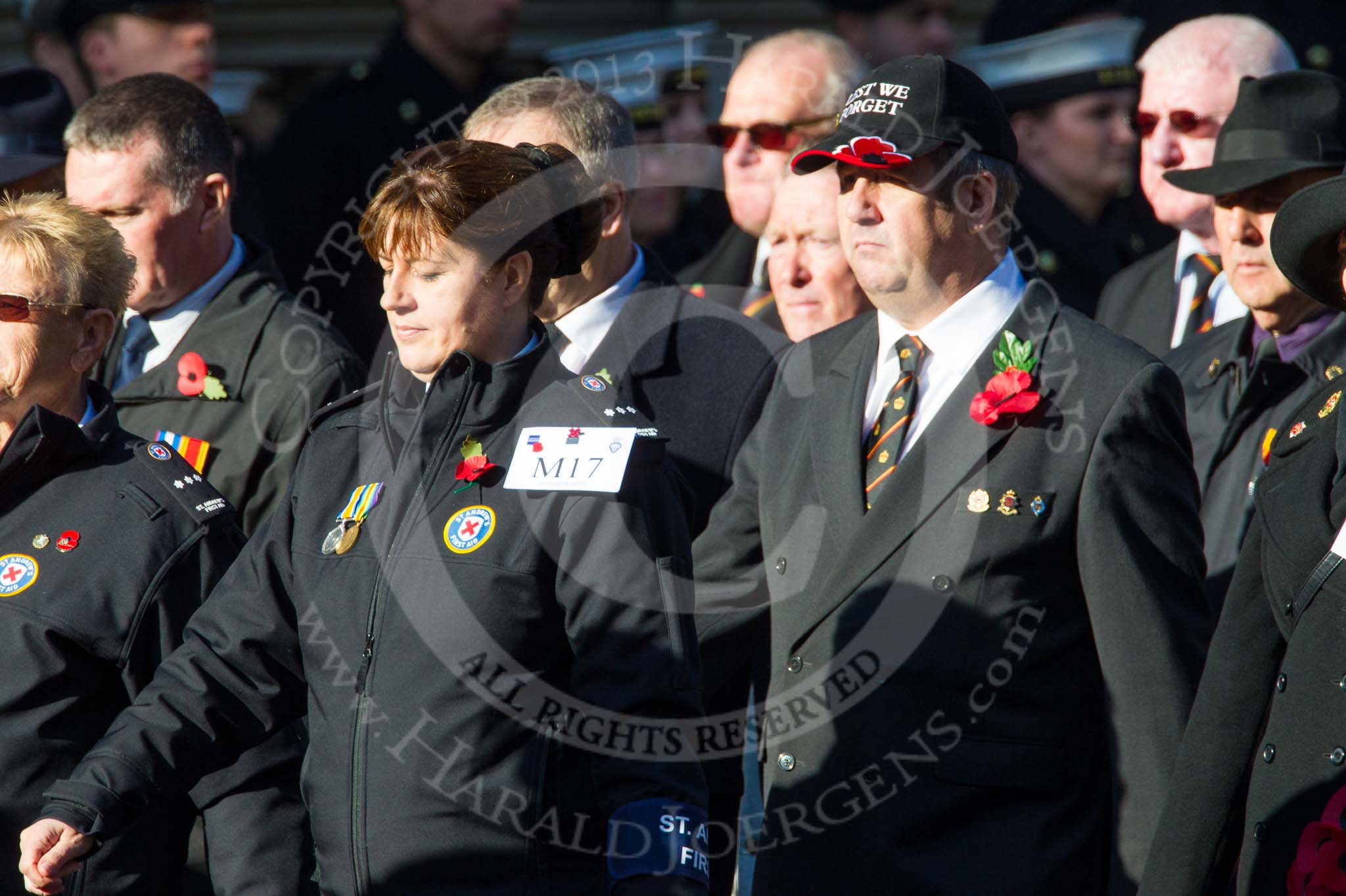 Remembrance Sunday at the Cenotaph in London 2014: Group M17 - St Andrew's Ambulance Association.
Press stand opposite the Foreign Office building, Whitehall, London SW1,
London,
Greater London,
United Kingdom,
on 09 November 2014 at 12:17, image #2102