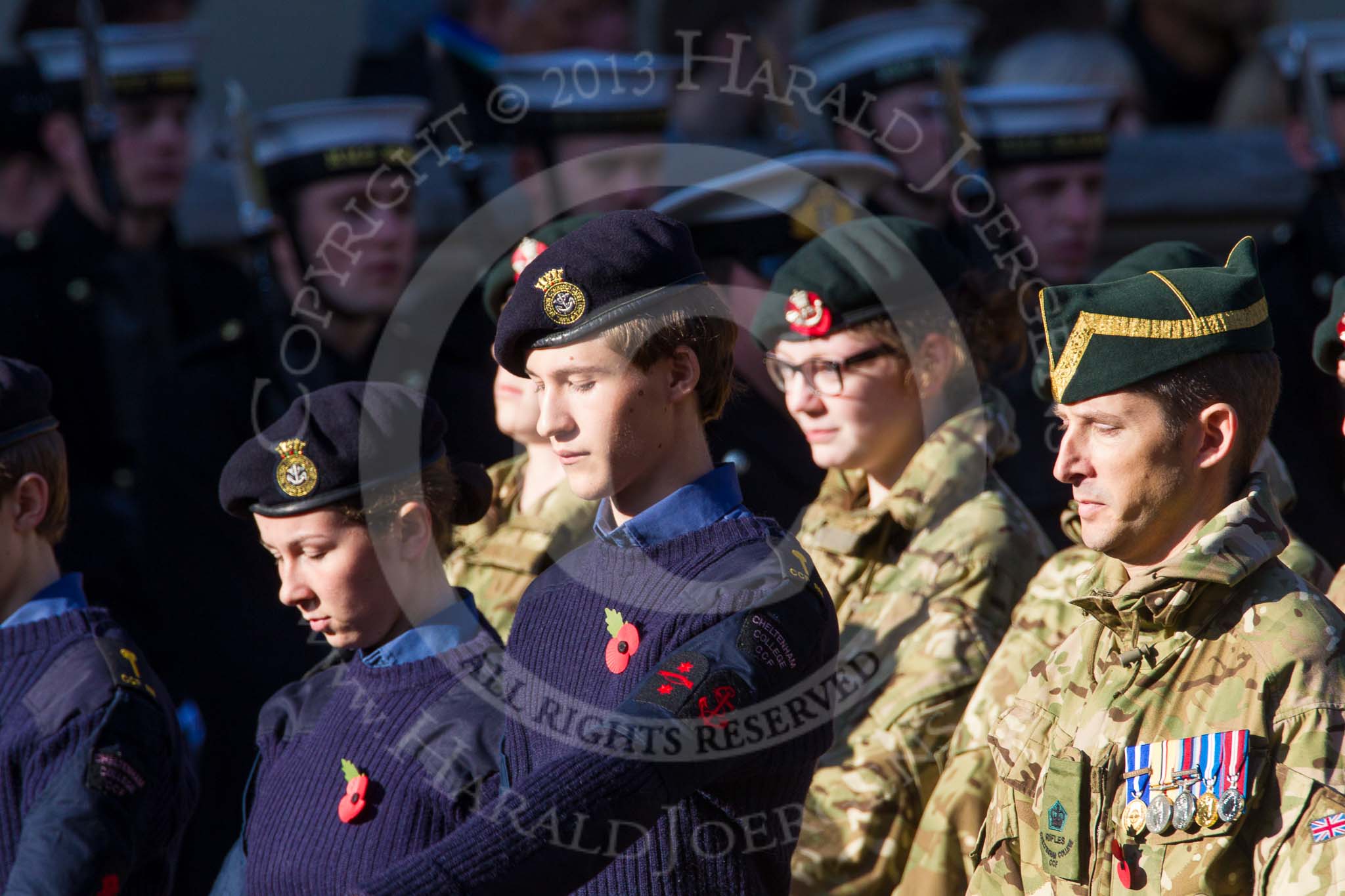 Remembrance Sunday at the Cenotaph in London 2014: Group M46 - Combined Cadet Force.
Press stand opposite the Foreign Office building, Whitehall, London SW1,
London,
Greater London,
United Kingdom,
on 09 November 2014 at 12:21, image #2285