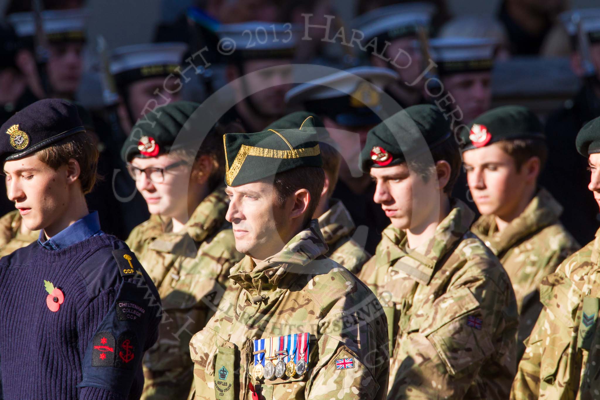 Remembrance Sunday at the Cenotaph in London 2014: Group M46 - Combined Cadet Force.
Press stand opposite the Foreign Office building, Whitehall, London SW1,
London,
Greater London,
United Kingdom,
on 09 November 2014 at 12:21, image #2286