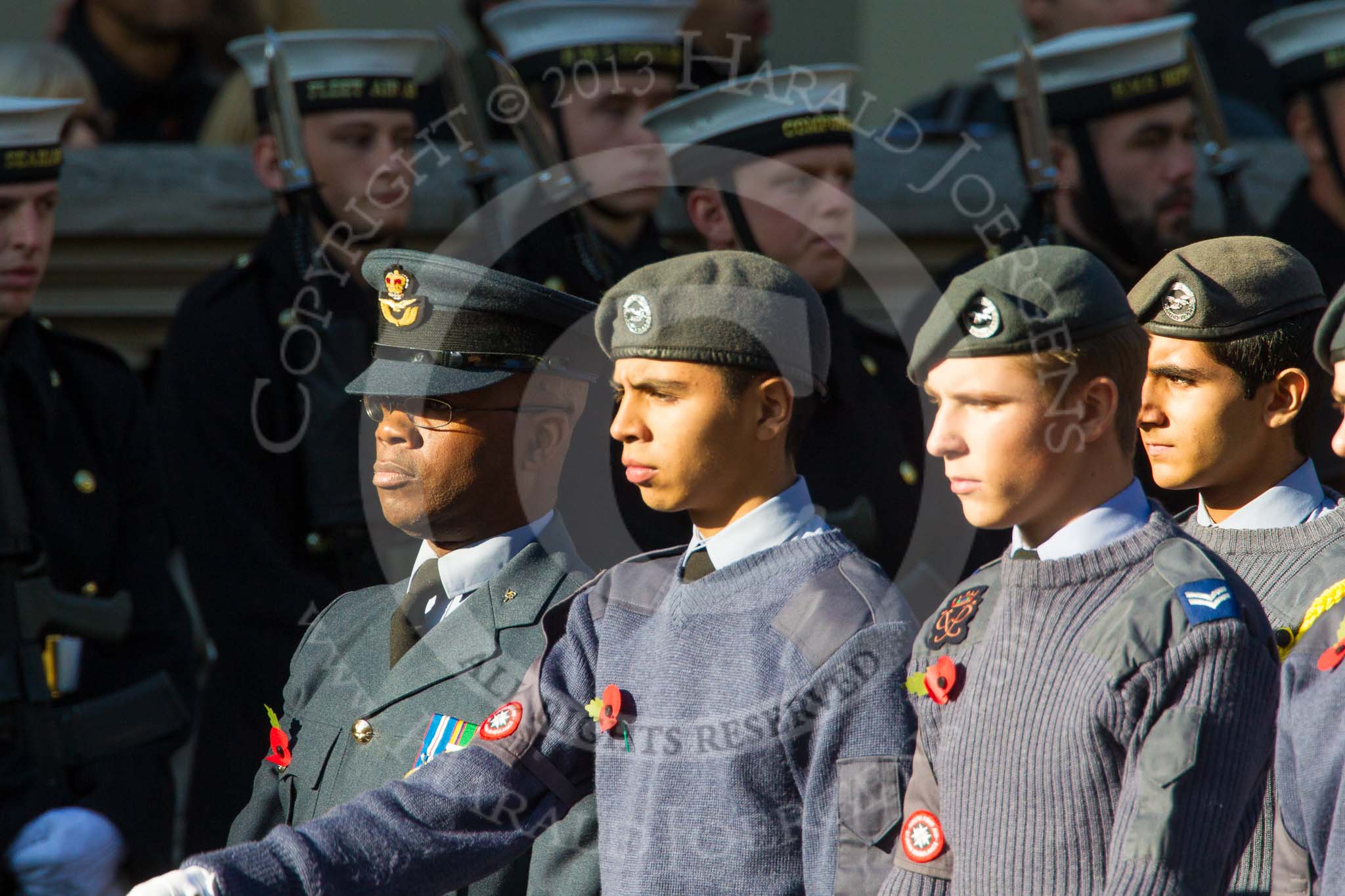 Remembrance Sunday at the Cenotaph in London 2014: Group M48 - Air Training Corps.
Press stand opposite the Foreign Office building, Whitehall, London SW1,
London,
Greater London,
United Kingdom,
on 09 November 2014 at 12:21, image #2302