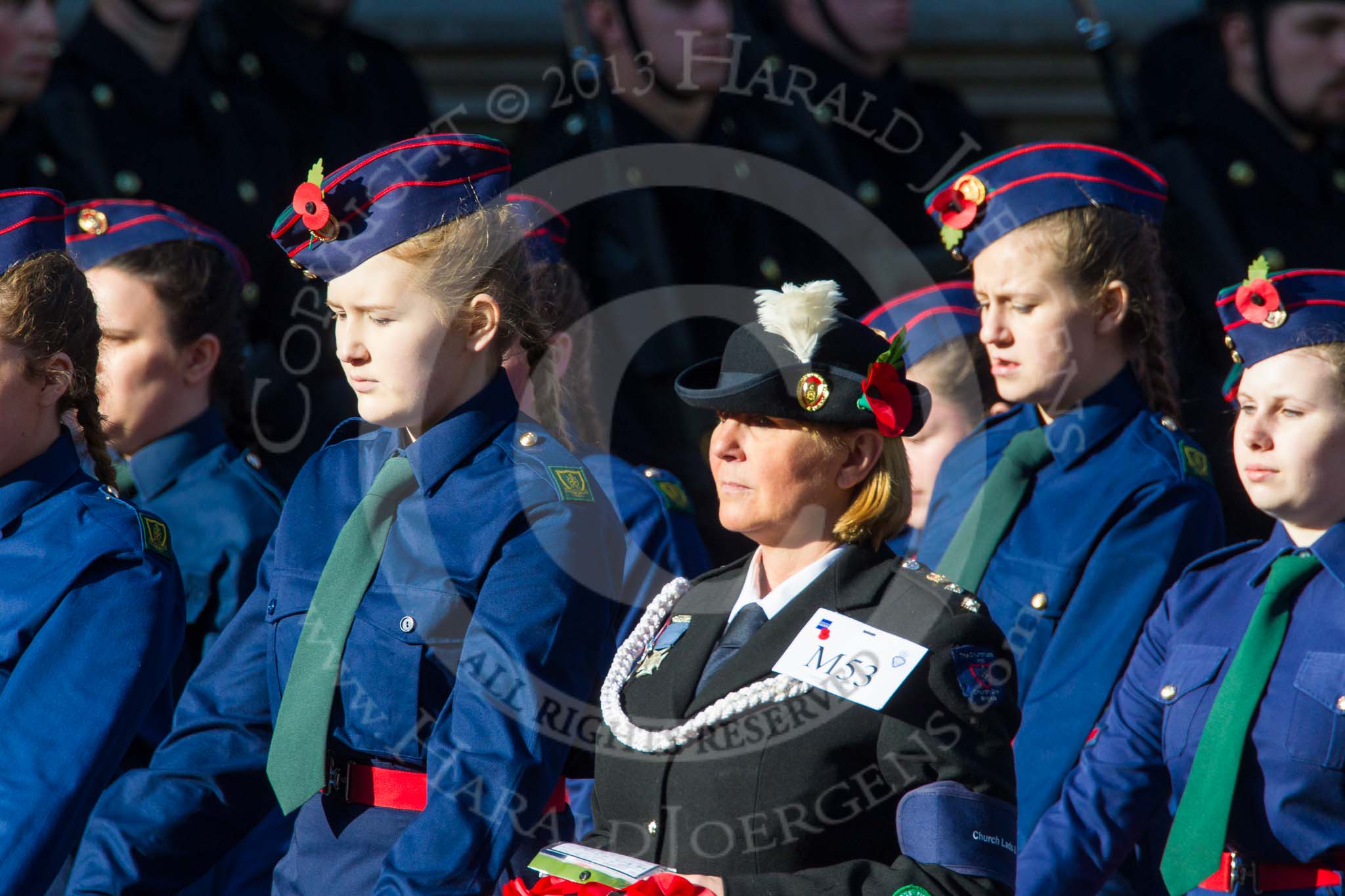 Remembrance Sunday at the Cenotaph in London 2014: Group M53 - Church Lads & Church Girls Brigade.
Press stand opposite the Foreign Office building, Whitehall, London SW1,
London,
Greater London,
United Kingdom,
on 09 November 2014 at 12:22, image #2345