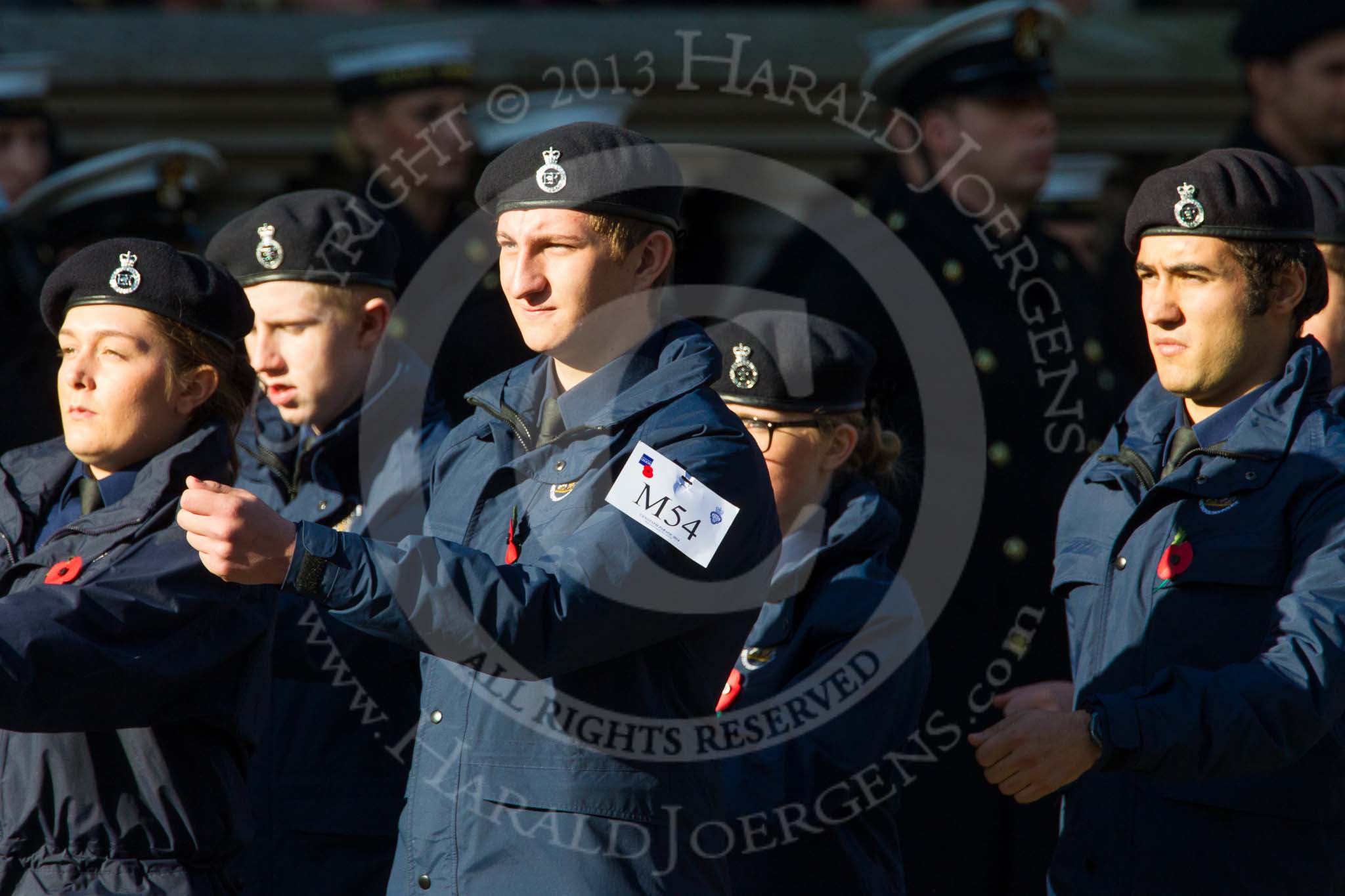 Remembrance Sunday at the Cenotaph in London 2014: Group M54 - Metropolitan Police Volunteer Police Cadets.
Press stand opposite the Foreign Office building, Whitehall, London SW1,
London,
Greater London,
United Kingdom,
on 09 November 2014 at 12:22, image #2356