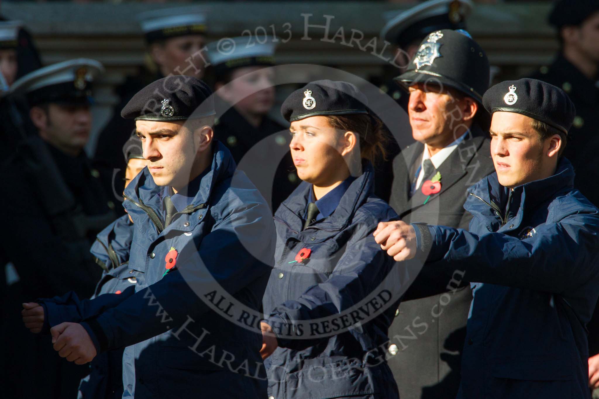 Remembrance Sunday at the Cenotaph in London 2014: Group M54 - Metropolitan Police Volunteer Police Cadets.
Press stand opposite the Foreign Office building, Whitehall, London SW1,
London,
Greater London,
United Kingdom,
on 09 November 2014 at 12:22, image #2358