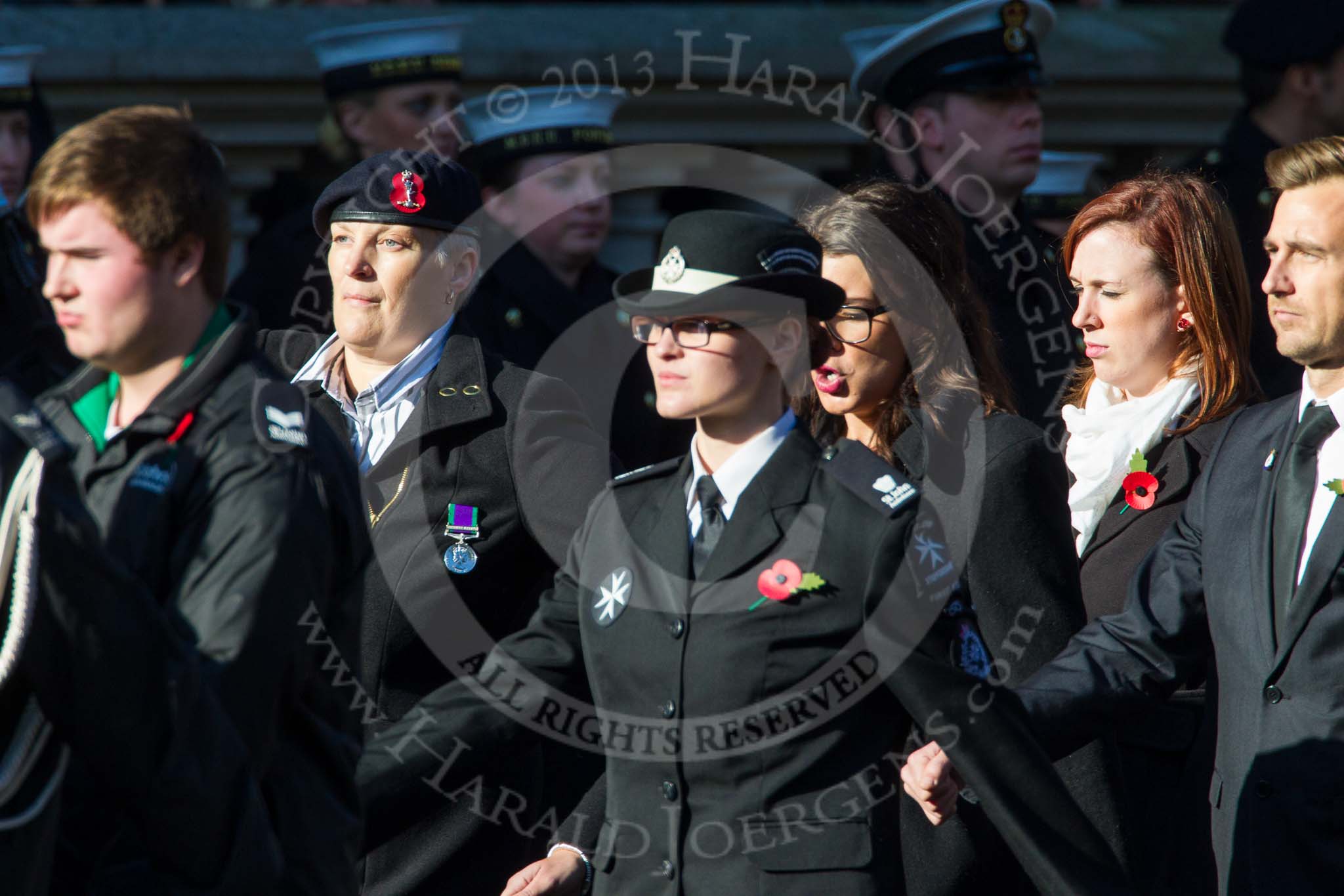 Remembrance Sunday at the Cenotaph in London 2014: Group M55 - St John Ambulance Cadets.
Press stand opposite the Foreign Office building, Whitehall, London SW1,
London,
Greater London,
United Kingdom,
on 09 November 2014 at 12:22, image #2365