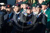 Remembrance Sunday at the Cenotaph in London 2014: Group A3 - The Rifles & Royal Gloucestershire, Berkshire & Wiltshire Regimental Association.
Press stand opposite the Foreign Office building, Whitehall, London SW1,
London,
Greater London,
United Kingdom,
on 09 November 2014 at 11:59, image #1128