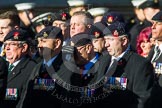 Remembrance Sunday at the Cenotaph in London 2014: Group A36 - The Staffordshire Regiment.
Press stand opposite the Foreign Office building, Whitehall, London SW1,
London,
Greater London,
United Kingdom,
on 09 November 2014 at 12:06, image #1475