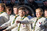 Remembrance Sunday at the Cenotaph in London 2014: Group M49 - Scout Association.
Press stand opposite the Foreign Office building, Whitehall, London SW1,
London,
Greater London,
United Kingdom,
on 09 November 2014 at 12:21, image #2311