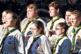 Remembrance Sunday at the Cenotaph in London 2014: Group M49 - Scout Association.
Press stand opposite the Foreign Office building, Whitehall, London SW1,
London,
Greater London,
United Kingdom,
on 09 November 2014 at 12:21, image #2314