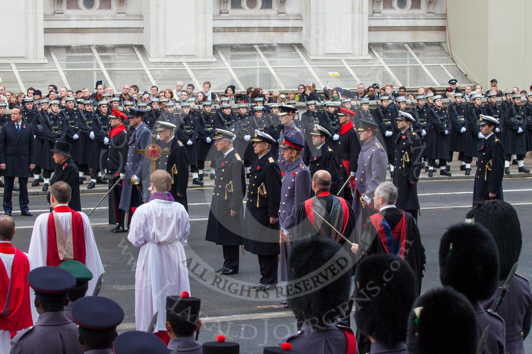 Remembrance Sunday at the Cenotaph in London 2014: Members of the Royal Family at the Cenotaph.
Press stand opposite the Foreign Office building, Whitehall, London SW1,
London,
Greater London,
United Kingdom,
on 09 November 2014 at 11:10, image #237