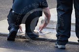 Remembrance Sunday at the Cenotaph in London 2014: Preparations for the event - marking the precise positions for the wreaths to be laid later in the day..
Press stand opposite the Foreign Office building, Whitehall, London SW1,
London,
Greater London,
United Kingdom,
on 09 November 2014 at 08:44, image #10