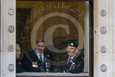 Remembrance Sunday at the Cenotaph in London 2014: Veterans waiting inside the Foreign- and Commonwealth Office..
Press stand opposite the Foreign Office building, Whitehall, London SW1,
London,
Greater London,
United Kingdom,
on 09 November 2014 at 09:22, image #15