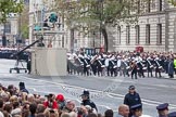 Remembrance Sunday at the Cenotaph in London 2014: The Band of the Royal Marines is followed by service detachments from the Royal Navy and Royal Marines..
Press stand opposite the Foreign Office building, Whitehall, London SW1,
London,
Greater London,
United Kingdom,
on 09 November 2014 at 10:17, image #30