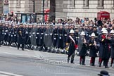 Remembrance Sunday at the Cenotaph in London 2014: The Band of the Royal Marines is followed by the Royal Navy detachment.
Press stand opposite the Foreign Office building, Whitehall, London SW1,
London,
Greater London,
United Kingdom,
on 09 November 2014 at 10:17, image #32