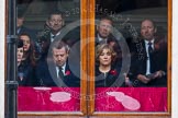 Remembrance Sunday at the Cenotaph in London 2014: Guests watching the ceremony from inside the Foreign- and Commonwealth Office.
Press stand opposite the Foreign Office building, Whitehall, London SW1,
London,
Greater London,
United Kingdom,
on 09 November 2014 at 10:42, image #87
