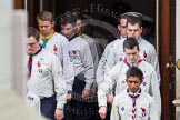 Remembrance Sunday at the Cenotaph in London 2014: The Queen's Scouts emerging from the Foreign- and Commonwealth Office to form a Guard of Honour.
Press stand opposite the Foreign Office building, Whitehall, London SW1,
London,
Greater London,
United Kingdom,
on 09 November 2014 at 10:45, image #88