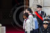 Remembrance Sunday at the Cenotaph in London 2014: The Queen's Scouts as the Guard of Honour at the door of the Foreign- and Cmmonwealth Office.
Press stand opposite the Foreign Office building, Whitehall, London SW1,
London,
Greater London,
United Kingdom,
on 09 November 2014 at 10:45, image #90