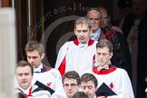 Remembrance Sunday at the Cenotaph in London 2014: The Gentlemen-in-Ordinary leaving the Foreign- and Commonwealth Office towards the Cenotaph.
Press stand opposite the Foreign Office building, Whitehall, London SW1,
London,
Greater London,
United Kingdom,
on 09 November 2014 at 10:53, image #98