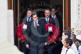 Remembrance Sunday at the Cenotaph in London 2014: The politicians emerging from the door of the Foreign- and Commonwealth Office - Nick Clegg and David Cameron.
Press stand opposite the Foreign Office building, Whitehall, London SW1,
London,
Greater London,
United Kingdom,
on 09 November 2014 at 10:55, image #121