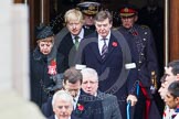 Remembrance Sunday at the Cenotaph in London 2014: The politicians emerging from the door of the Foreign- and Commonwealth Office, amongst them Boris Johnson, the London Mayor.
Press stand opposite the Foreign Office building, Whitehall, London SW1,
London,
Greater London,
United Kingdom,
on 09 November 2014 at 10:55, image #124