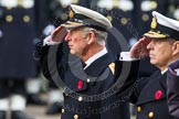 Remembrance Sunday at the Cenotaph in London 2014: HRH The Prince of Wales and, in the foreground, HRH the Duke of York, saluting at the Cenotaph.
Press stand opposite the Foreign Office building, Whitehall, London SW1,
London,
Greater London,
United Kingdom,
on 09 November 2014 at 10:59, image #151