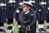 Remembrance Sunday at the Cenotaph in London 2014: Lieutenant Jack Cooper, Royal Navy, equerry to HRH The Duke of York.
Press stand opposite the Foreign Office building, Whitehall, London SW1,
London,
Greater London,
United Kingdom,
on 09 November 2014 at 10:59, image #156