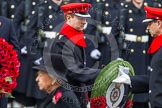 Remembrance Sunday at the Cenotaph in London 2014: Major Richard Morgan, equerry to HRH The Earl of Wessex, handing over the wreath.
Press stand opposite the Foreign Office building, Whitehall, London SW1,
London,
Greater London,
United Kingdom,
on 09 November 2014 at 11:06, image #210
