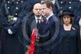 Remembrance Sunday at the Cenotaph in London 2014: The leader of the Liberal Demicrats, Nick Clegg, walking towards the Cenotaph with his wreath.
Press stand opposite the Foreign Office building, Whitehall, London SW1,
London,
Greater London,
United Kingdom,
on 09 November 2014 at 11:07, image #223