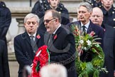Remembrance Sunday at the Cenotaph in London 2014: Elfyn Llwyd, as leader of the Plaid Cymru / SNP Parliamentary Group, on the way to the Cenotaph to lay his wreath.
Press stand opposite the Foreign Office building, Whitehall, London SW1,
London,
Greater London,
United Kingdom,
on 09 November 2014 at 11:08, image #233