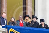 Remembrance Sunday at the Cenotaph in London 2014: Guests watching the ceremony from one of the balconies of the Foreign- and Commonwealth Office.
Press stand opposite the Foreign Office building, Whitehall, London SW1,
London,
Greater London,
United Kingdom,
on 09 November 2014 at 11:11, image #245