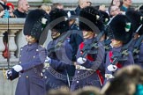 Remembrance Sunday at the Cenotaph in London 2014: The Welsh Guards are leaving Whitehall. There are hundreds of photos of all service detachments coming onto, and leaving Whitehall, please ask!.
Press stand opposite the Foreign Office building, Whitehall, London SW1,
London,
Greater London,
United Kingdom,
on 09 November 2014 at 12:36, image #326