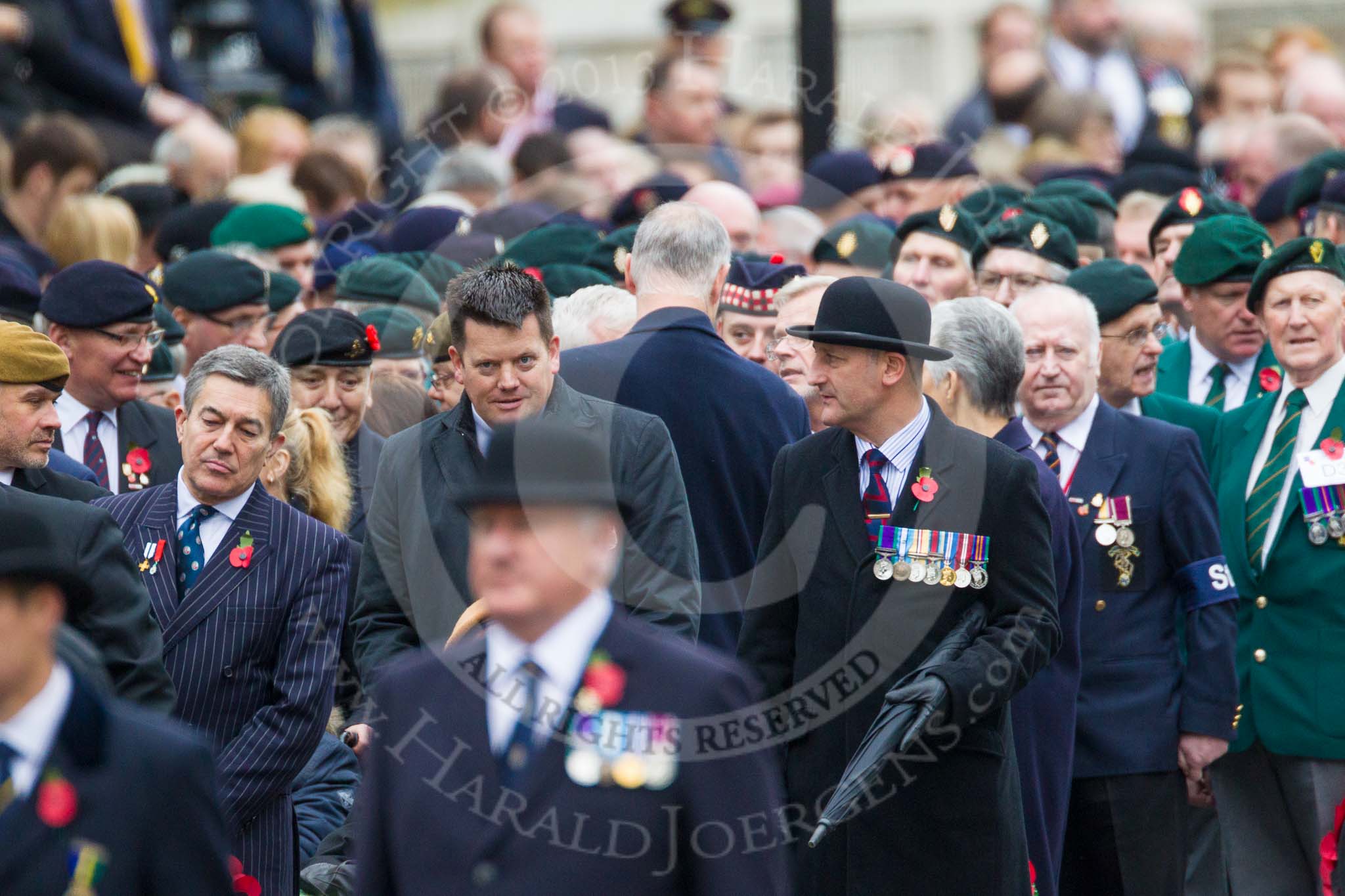 Remembrance Sunday at the Cenotaph 2015: Over 10.000 Veterans waiting for the begin of the March Past.
Cenotaph, Whitehall, London SW1,
London,
Greater London,
United Kingdom,
on 08 November 2015 at 11:23, image #4