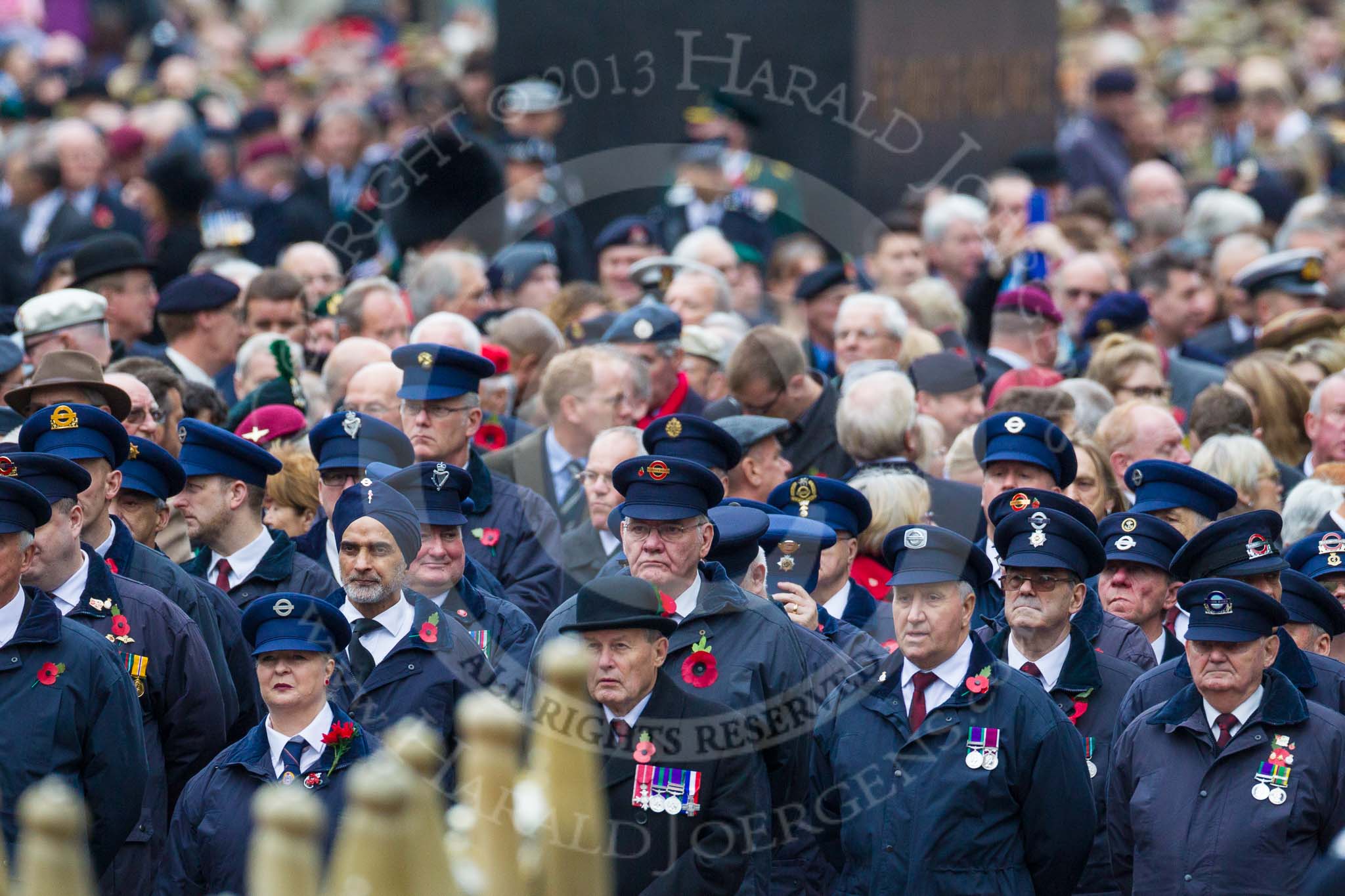Remembrance Sunday at the Cenotaph 2015: Over 10.000 Veterans waiting for the begin of the March Past, in front the TFL group.
Cenotaph, Whitehall, London SW1,
London,
Greater London,
United Kingdom,
on 08 November 2015 at 11:26, image #6