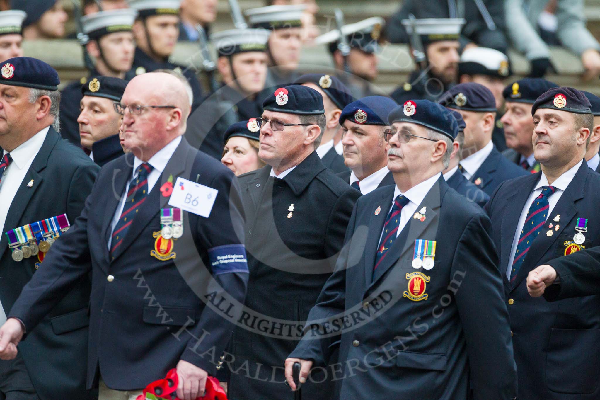 Remembrance Sunday at the Cenotaph 2015: Group B6, Royal Engineers Bomb Disposal Association (Anniversary).
Cenotaph, Whitehall, London SW1,
London,
Greater London,
United Kingdom,
on 08 November 2015 at 11:37, image #47